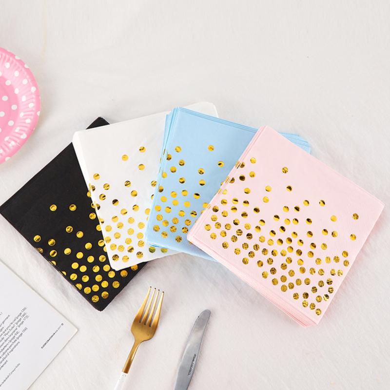 20 Sheets/pack Rose Gold Polka Dot Napkins Birthday Party Disposable Paper Napkins