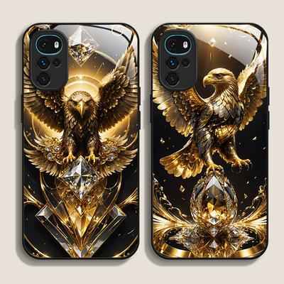 Stylish Eagle Golden Diamond Pattern Tempered Glass Phone Case for Motorola Moto G85 G84 G75 Edge 50 Fusion 40 Neo 30 Pro Cover