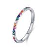 New Trendy Rainbow Simulated Diamond Stackable 925 Sterling Silver Eternity Ring for Women Wedding Finger Band Gift Z30