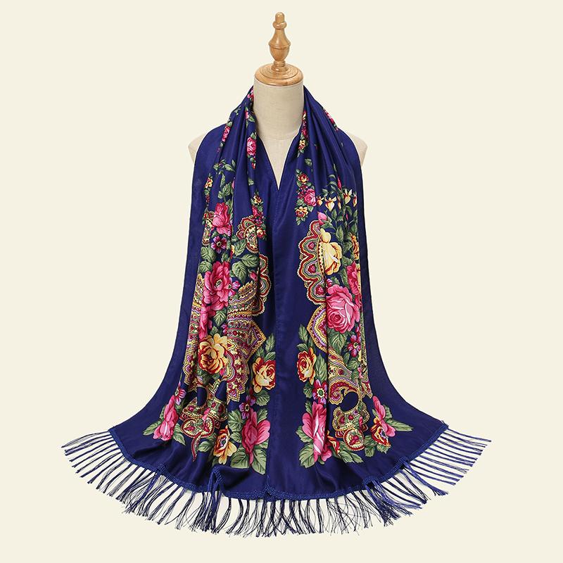 

New Flower Retro Ethnic Style Printed Scarf Women S Long Towel Tassel Wrap Autumn And Winter Warm Shawl Scarves