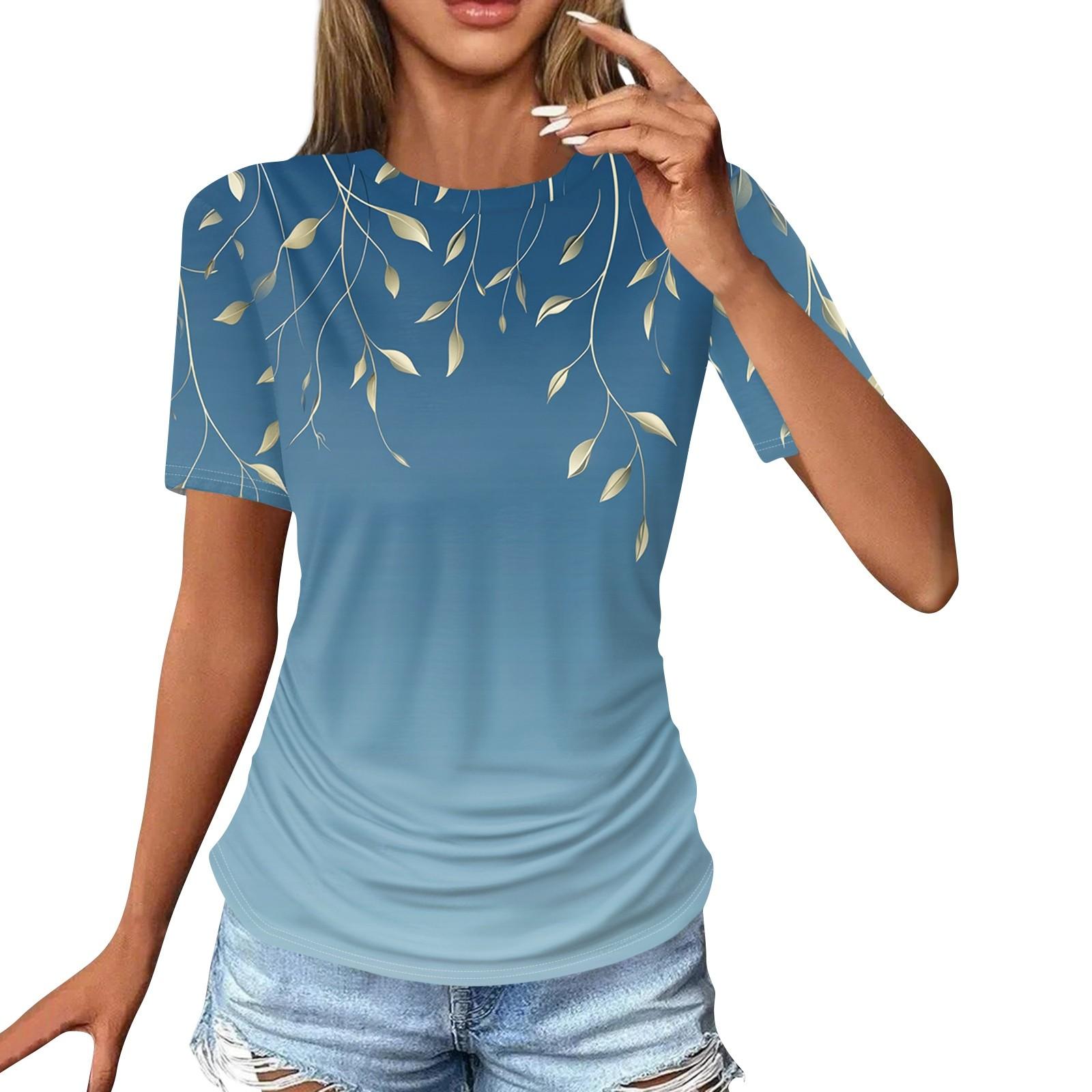 

Женские футболки, модные повседневные топы с круглым вырезом и коротким рукавом, туника с принтом XXXL