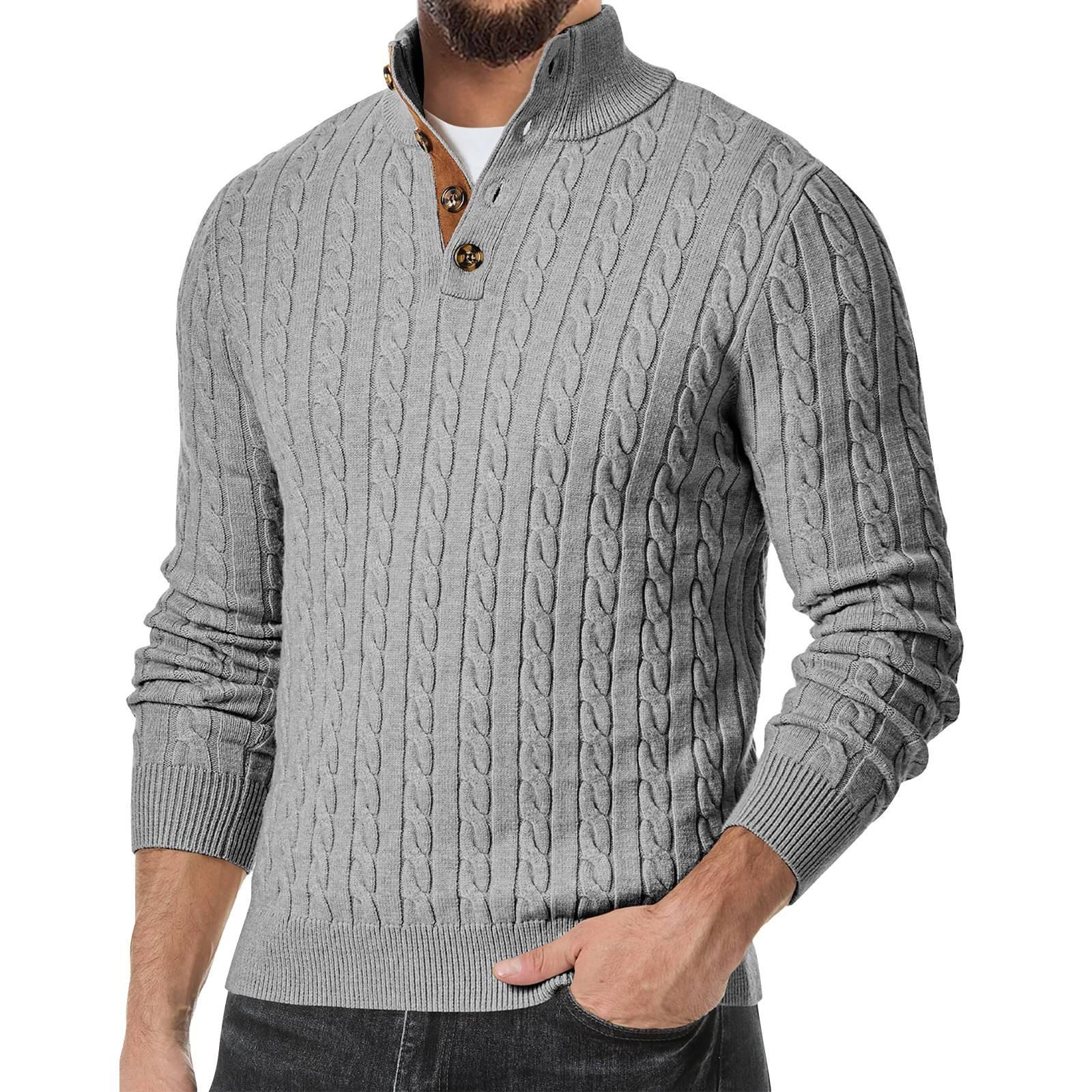 

Мужской повседневный спортивный вязаный свитер облегающего кроя на пуговицах с высоким воротником и лоскутным узором XXL