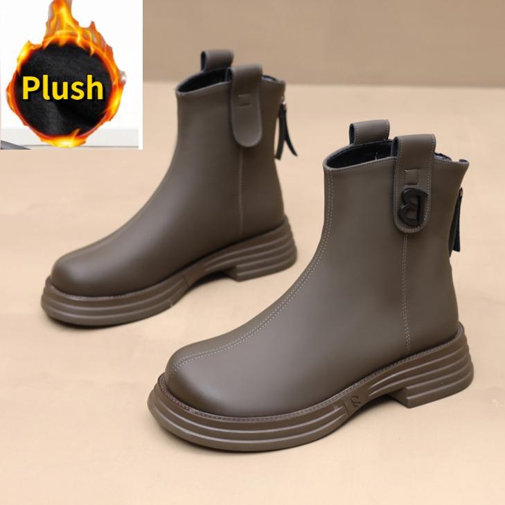 

Женские короткие туфли на платформе, женские ботильоны челси, коричневые ботильоны, круглый носок, кожаные ботинки на толстой подошве 35