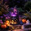 Odolná dekorace na verandu Solární socha čarodějnice se zářícím kotlíkem, Venkovní halloweenské zahradní světlo, Dekorativní figurka z pryskyřice pro