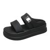 Summer new muffin thick-bottomed metal one-word drag beach heightening slippers women's summer wear