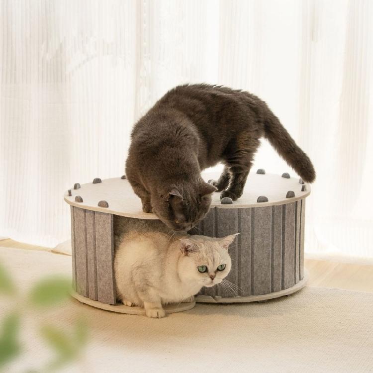 Funny Cats Tunnel Interactively Toy Round Wools Felted Pet Bed Cats Training Toy for Small Pet
