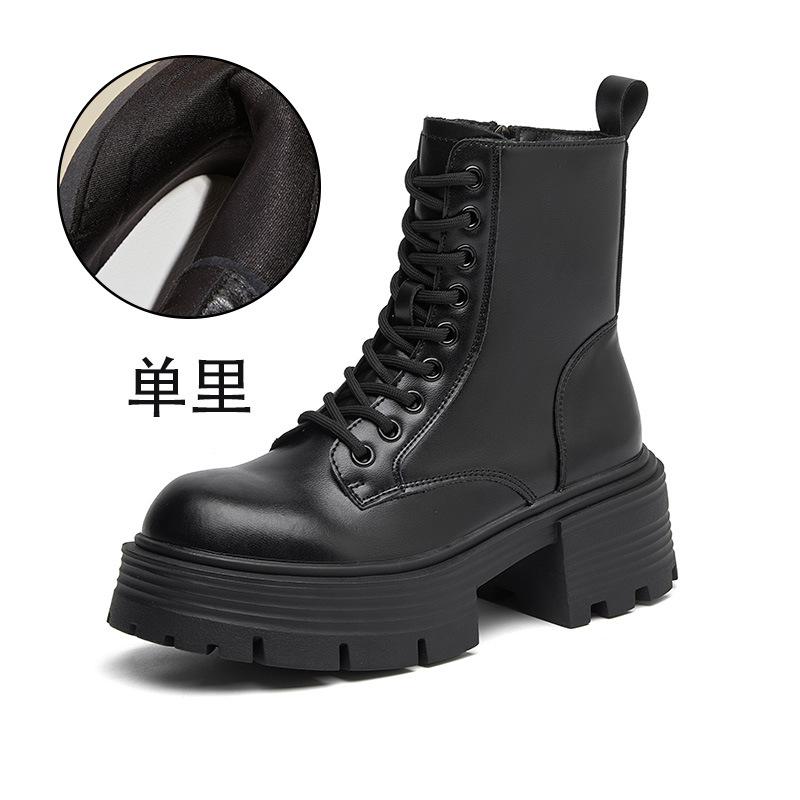 Women's Platform Boots 2025 Leather Platform Heightening Boots Women's Versatile Retro British Style Short Boots Platform Shoes