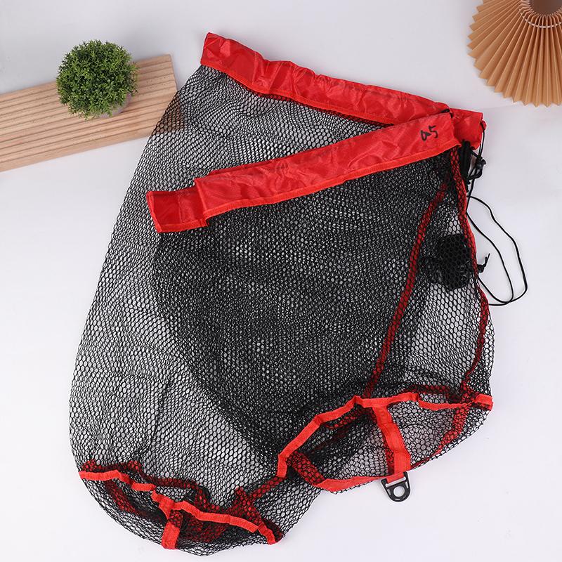 Folding Thickening Small Grid Mesh Bag Portable Fishing Catching Collection Bag With Drawstring Fishing Landing Net Fishing Gear