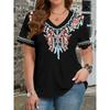 Ethnic Style Floral T-Shirts 3D Print Summer Women's V-Neck Short Sleeve T Shirt Y2k Harajuku Tees Casual Tops Female Clothing