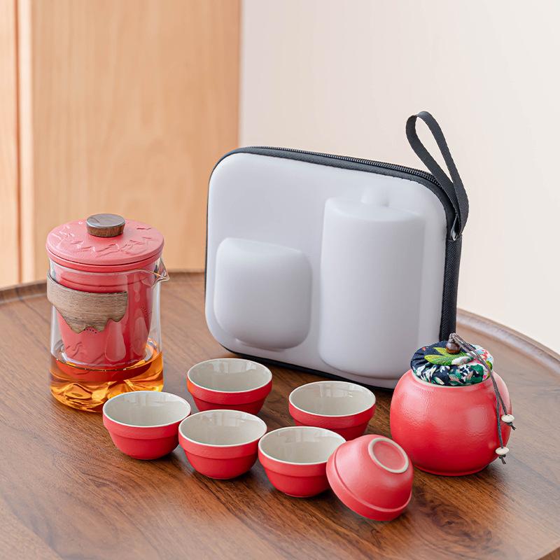 Glass travel tea set portable express cup outdoor kung fu teacup Japanese teapot business gift set