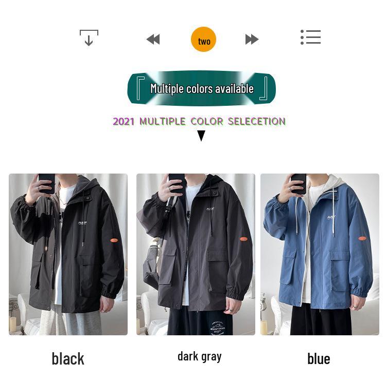 Men's Plus Size Hooded Windbreaker: Trendy Two-Piece American Style Jacket, Loose Waterproof Workwear for Spring/Autumn.