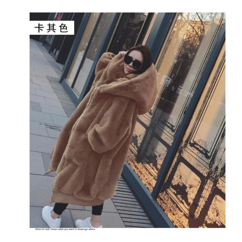 Høst- og vinterstasjonsimitasjon Rex kaninhår fortykket middels og lang hettepels pelsfrakk motetrend for kvinner