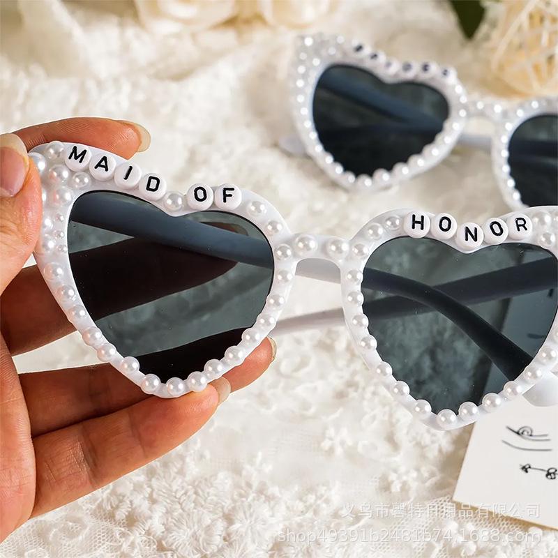 Pearl Letter Wedding Party Glasses for Bride & Bridesmaids