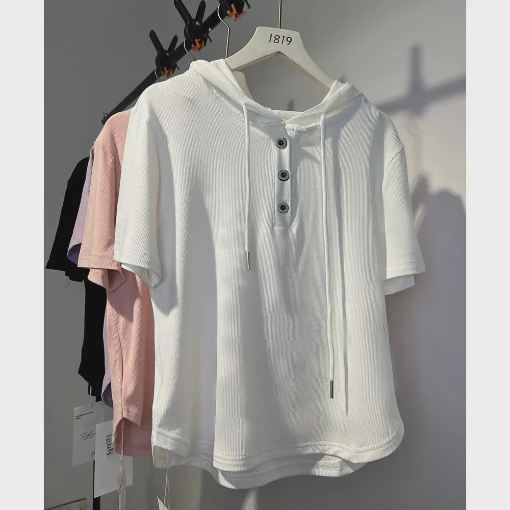 Premium Women's Ice Silk Hooded Slimming Short Sleeve Top - Versatile and Trendy Summer Style