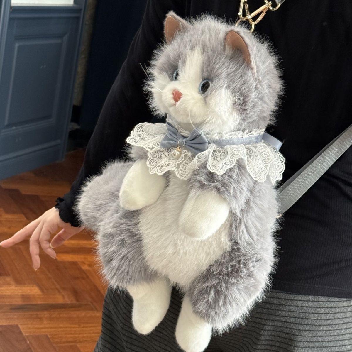 

Sweet Cute Cat Plush Mochilas Women Lolita Style Soft Chic Y2k Backpacks Girls Gift Items Fairycore Aesthetic Backpack 2026 New серый
