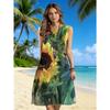 Ärmelloses Midi-Kleid mit Sonnenblumen-Print und V-Ausschnitt - Strandkleid mit Schlitz für den Sommer