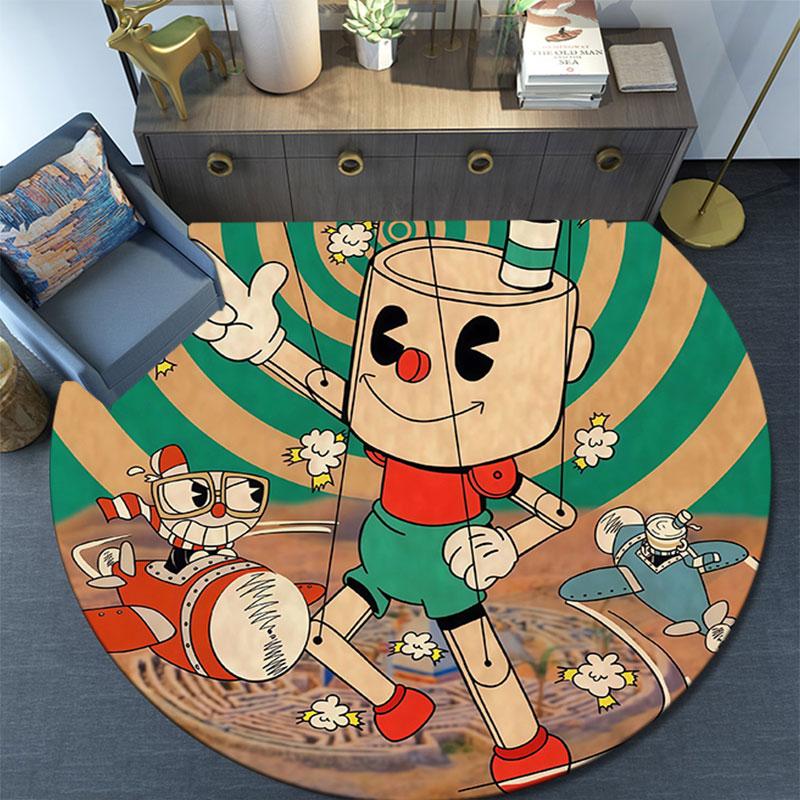 Cuphead & Mugman, Tappeto Rotondo, Tappeto per Soggiorno Camera da Letto Divano Sala Giochi Decorazione, Tappetino Antiscivolo