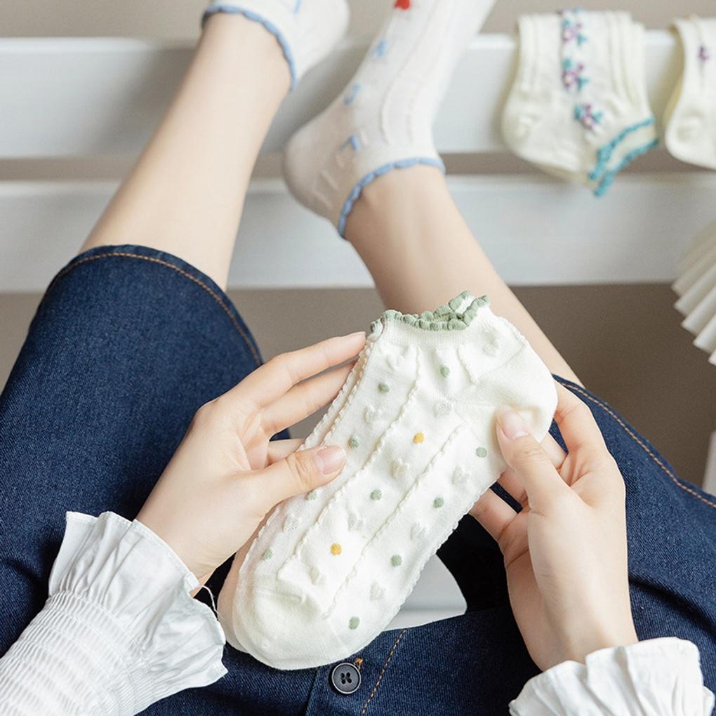 5 Pairs of Women's Love Flower Frill Ankle Socks