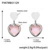 Colorful Heart Glass Stone Tassel Earrings & 18K Gold Plated Stainless Steel Necklace