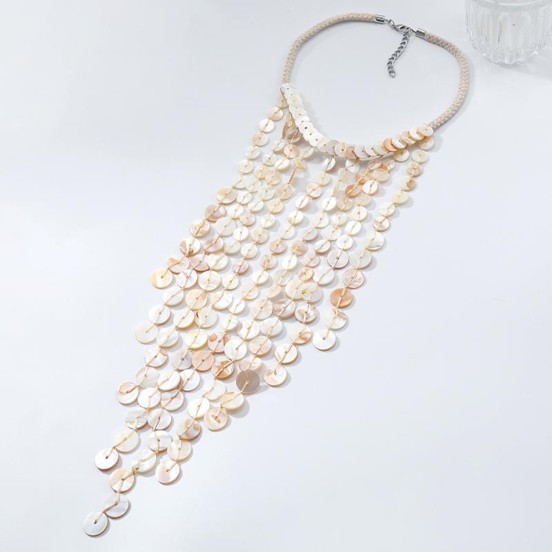 Bead Handmade Woven Shell Tassel Necklace Summer Beach Style Multi-Layered Collarbone Chain Women'S Fashion Jewelry Accessories