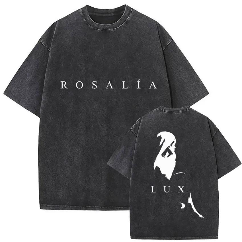 

Rapper Rosalia Lux Tour Album Vintage Washed T Shirts Unisex Women Hip Hop Gothic Fashion Short Sleeve Tshirt Yk Streetwear S