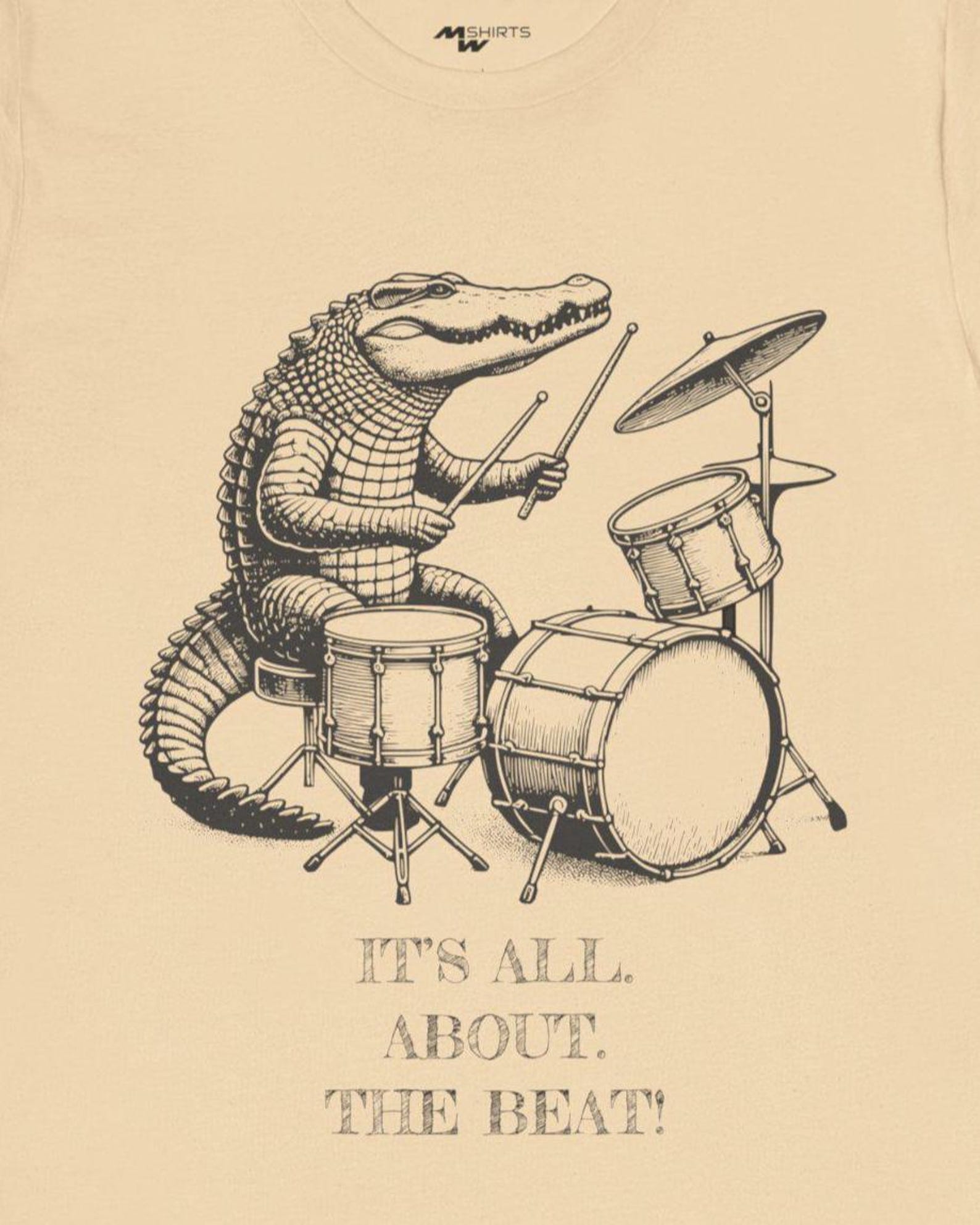 Crocodile Drummer T-Shirt: Unique Music Apparel S