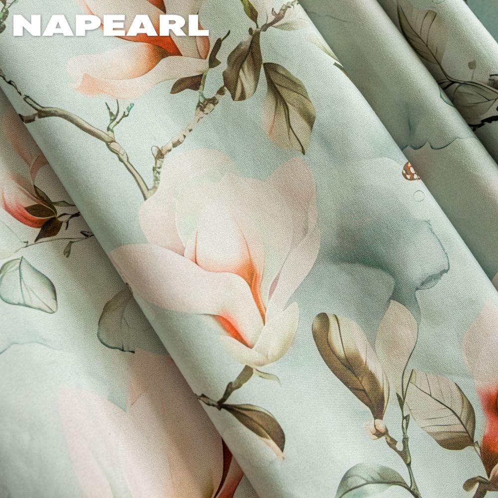 1PC NAPEARL Vintage Pastoral Green Floral-print Curtain Full Blackout Curtains for Bedroom Living Room Balcony Window for Home Decor