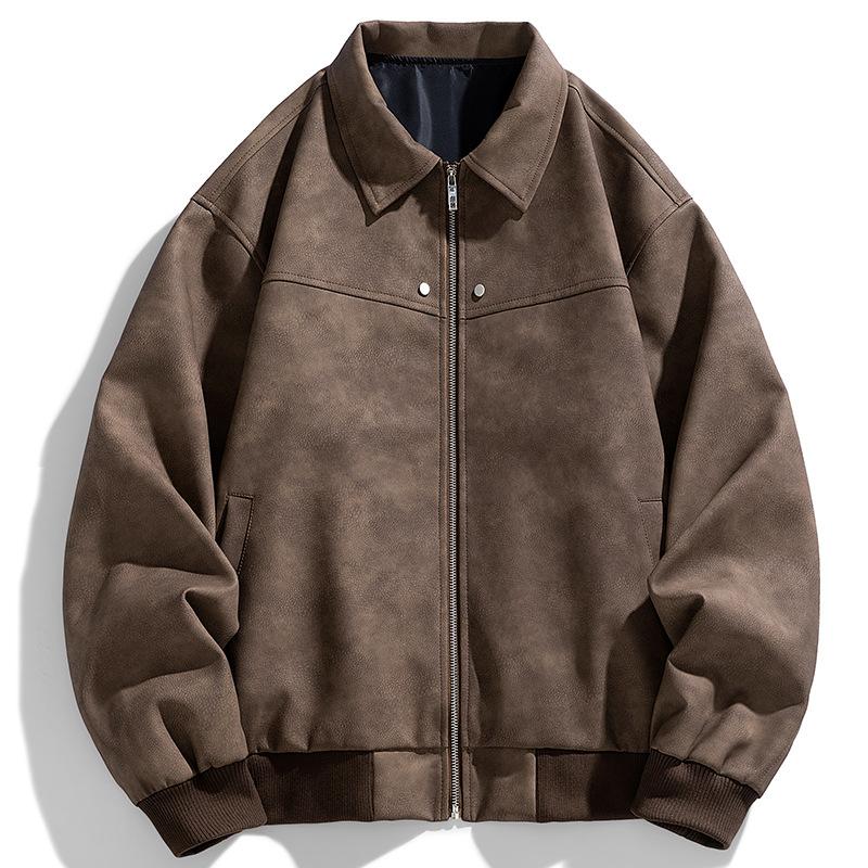 Casual Men's Jacket Spring and Autumn New PU Leather Jacket Men's Lapel Cycling Motorcycle Leather Jacket Men
