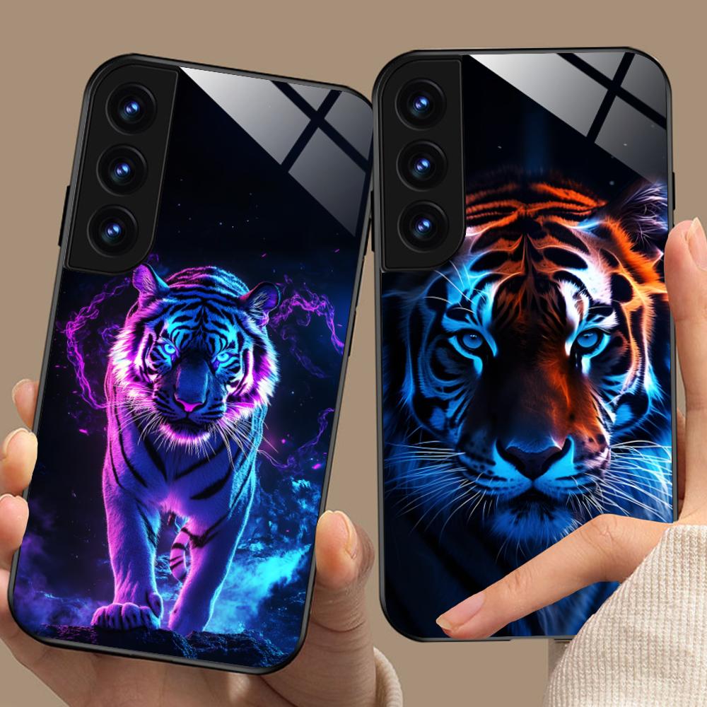 Tiger Neon Mobile Handyhülle für Samsung Galaxy S26 S25 S24 S23 S22 S21 S20 Note20 Plus FE Ultra Glas Bunte Abdeckung Hülle