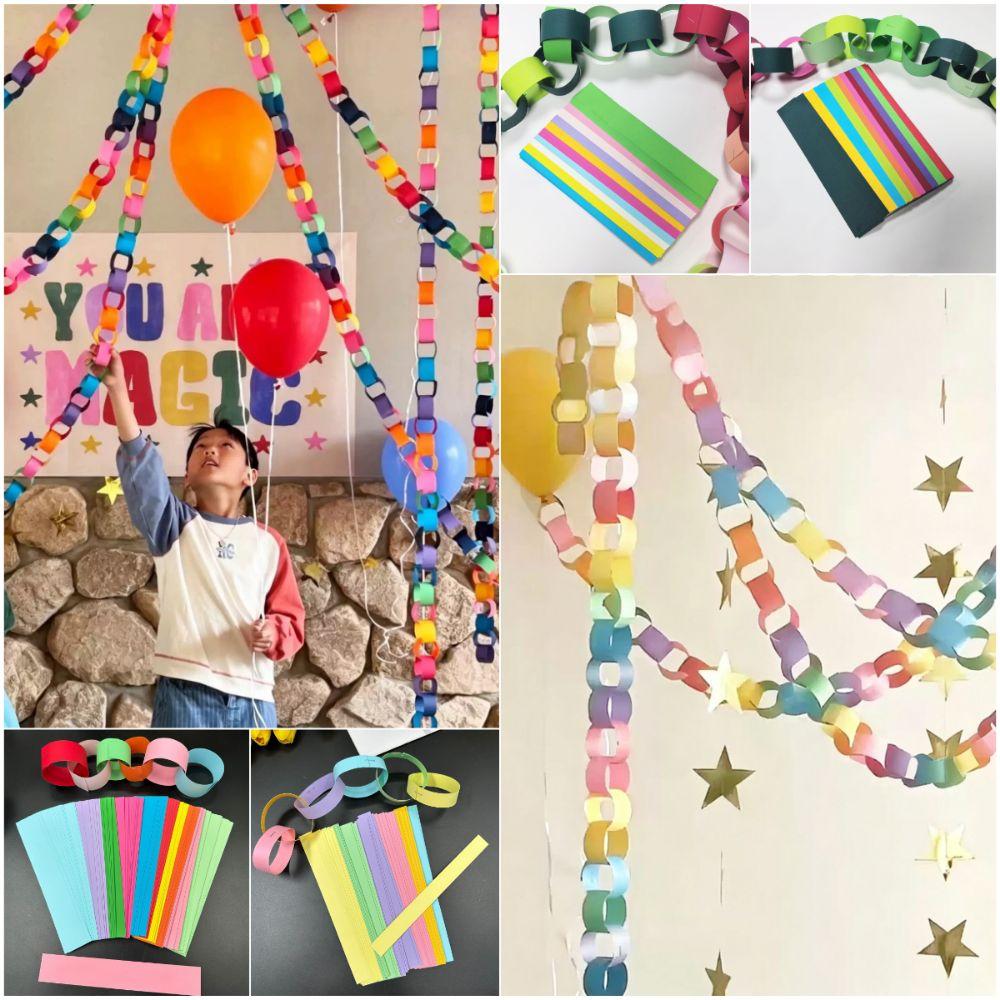 300PCS/Set 25*4cm DIY Paper Chains Mixed Color Party Decorative Chains Party Supplies