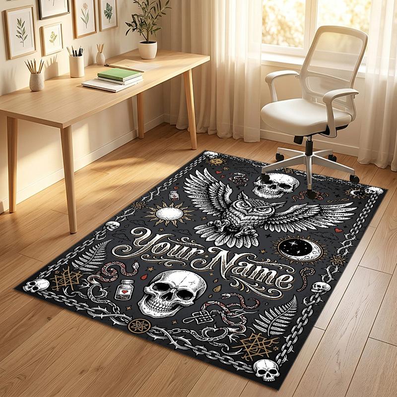 Eagle Skull Theme Soft Crystal Velvet Rug Custom Name & Text Print Non Slip Floor Rug for Bedroom Living Room