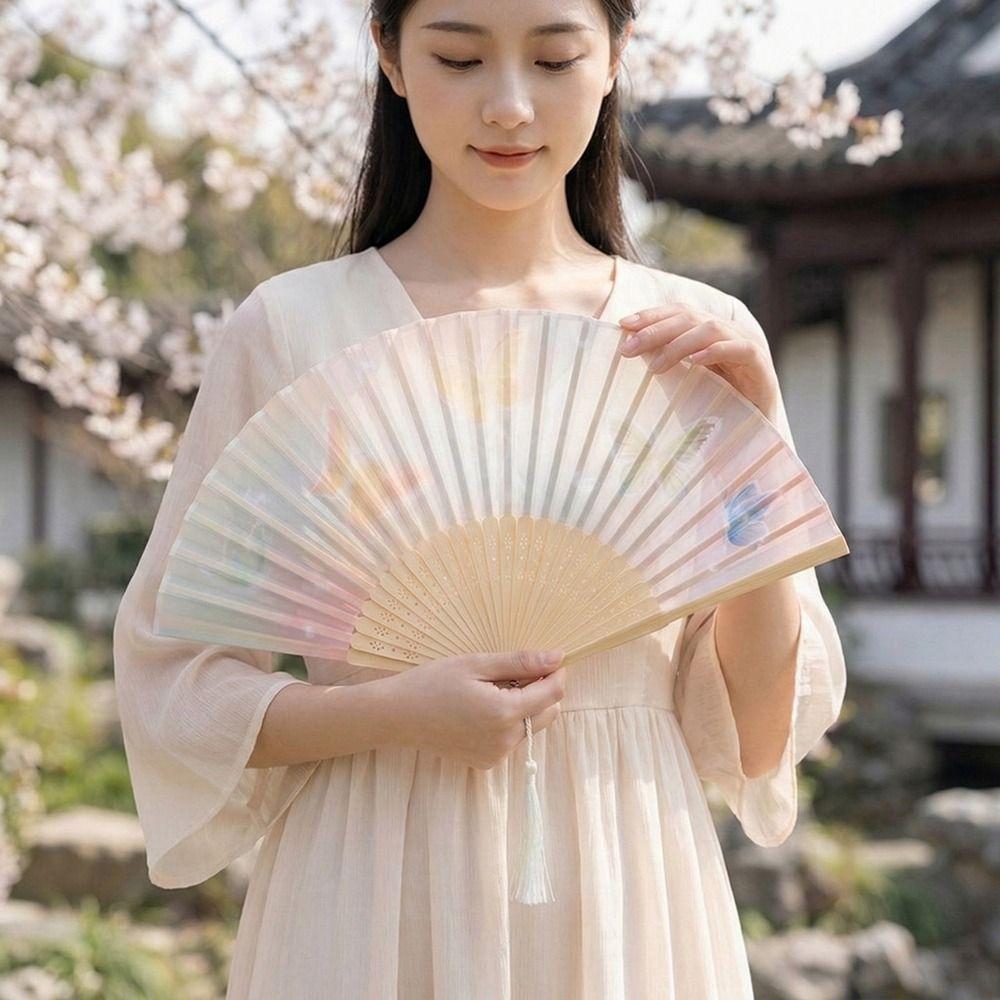 2PCS/SET Vintage Handheld Fan Traditional Bamboo Fan Creative Ancient Folding Fan  Photography Prop