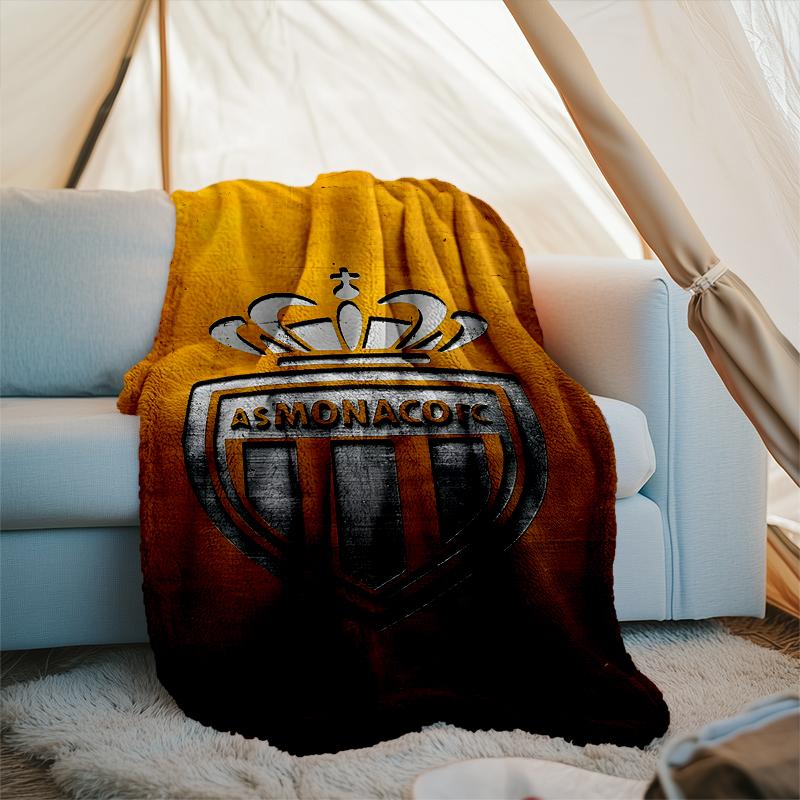 1PC Football Monaco Printed Soft Flannel Blanket Throw for Adult Bedroom Living Room Sofa Camping Travel Fan gifts Christmas Gifts