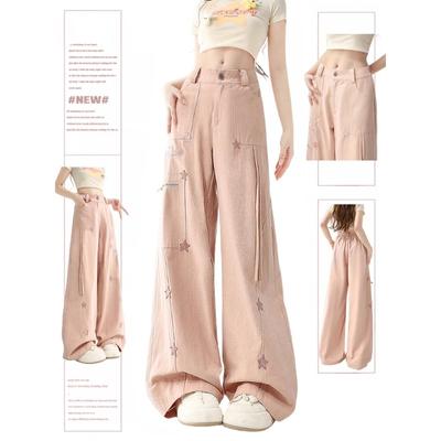 Women's Pink Y2k Cargo Jeans 90s Vintage Harajuku Denim Trousers Streetwear Star Jean Pants Aesthetic 2000s Trashy Clothes 2024
