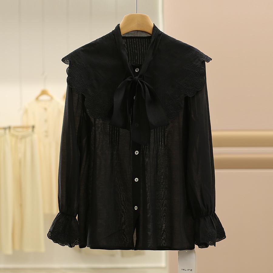 

Inafu Tencel Embroidered Peter Pan Collar Long-Sleeve Shirt - Autumn 25 Collection L