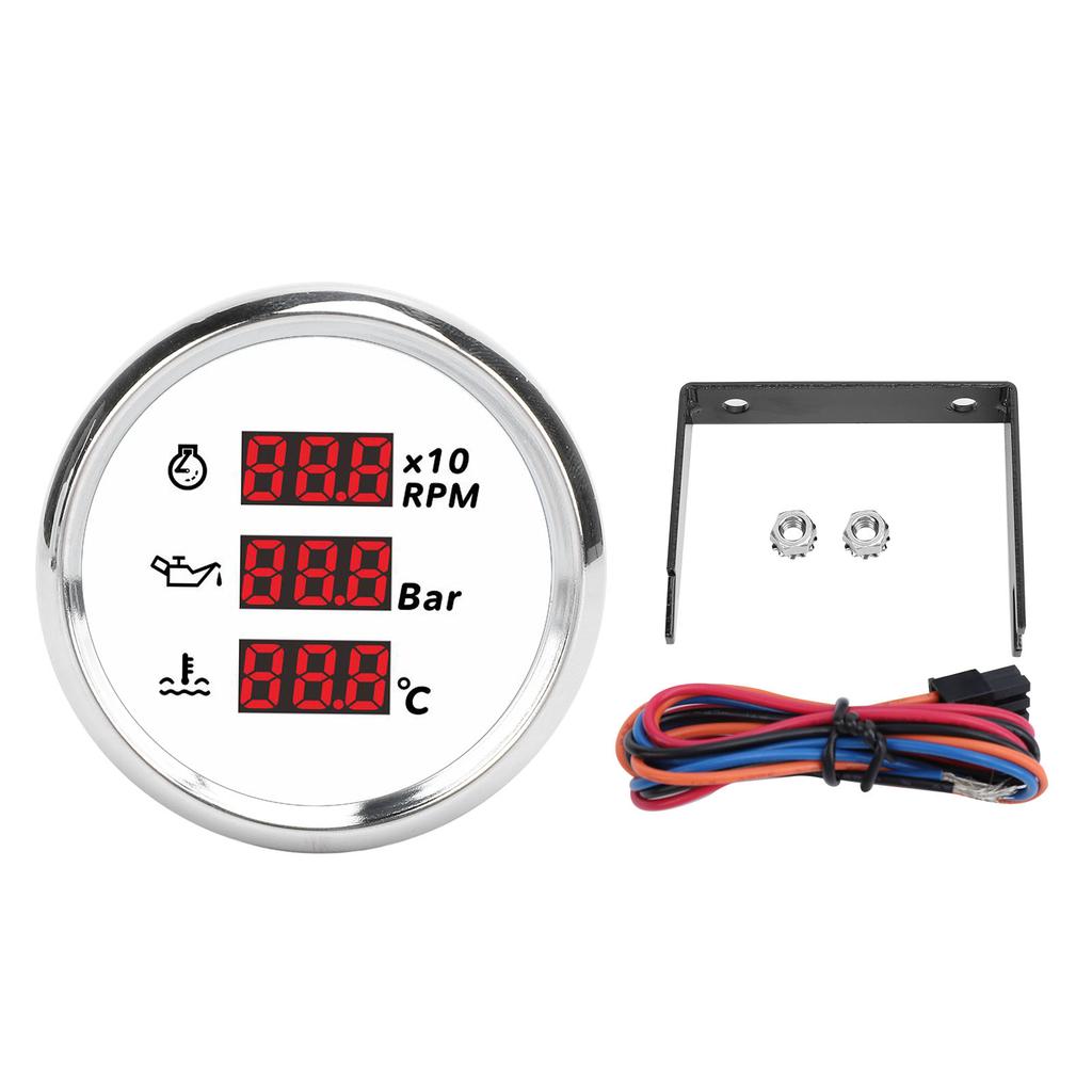 52mm Digital Oil Pressure Water Temp Gauge with Backlight 3 In 1 LED Display Tachometer for Boat Yacht RV Truck