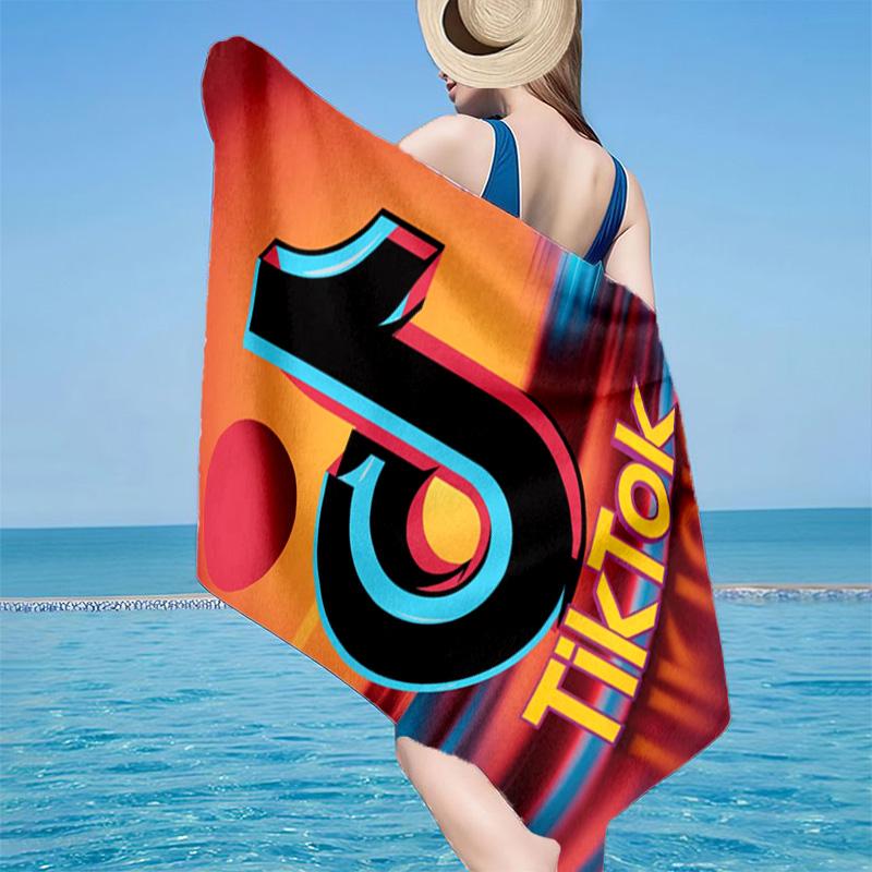 Neon Tiktok Logo Art Microfiber Beach Towel, Lightweight And Quick-Dry, for Summer Travel, Beach Essential, Swimming Pool