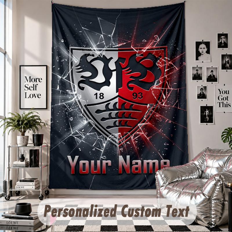 Wall Hanging Tapestry With Custom Name & Text, VfB Stuttgart FC Decorative Tapestry For Bedroom