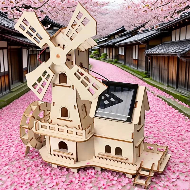 3D Solar Windmill Wooden Puzzle and Scientific Experiment Assembly Set - Wooden Puzzle Suitable for Both Men and Women