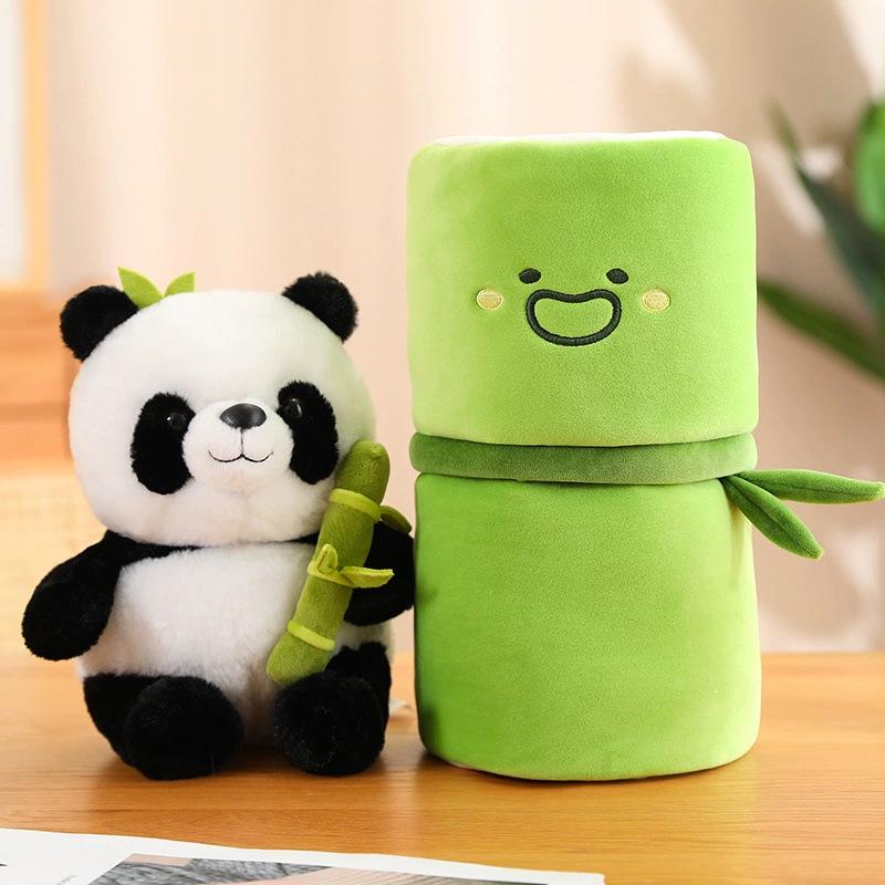 Panda Plush Toy with Bamboo - Cute Hugging Bamboo Tube Panda Doll 30cm