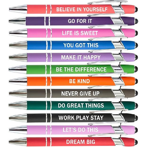 PASISIBICK 12 Pieces Motivational pirational Quotes Snarky Screen Touch Stylus Ballpoint Pens, Office Encouraging Scriptures, Black Ink (12 12 Color,Motivational