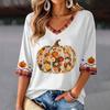 Women's V-Neck Halloween Print Lightweight Top for Spring and Summer