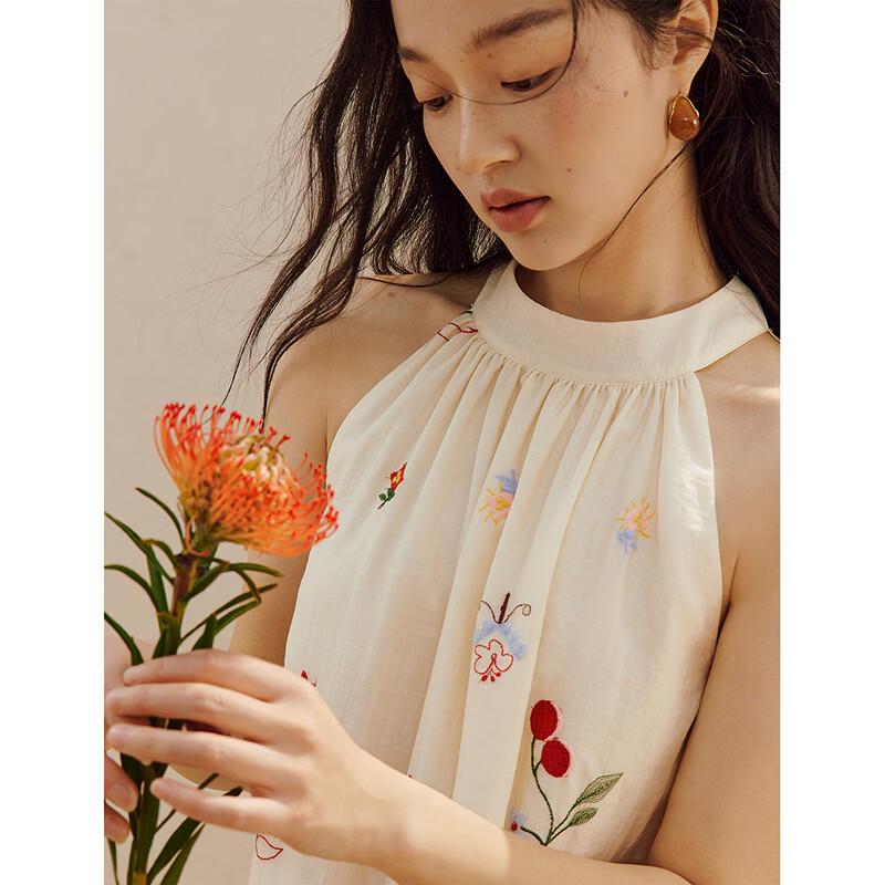 INMAN Lyocell Embroidered Halter Neck Dress