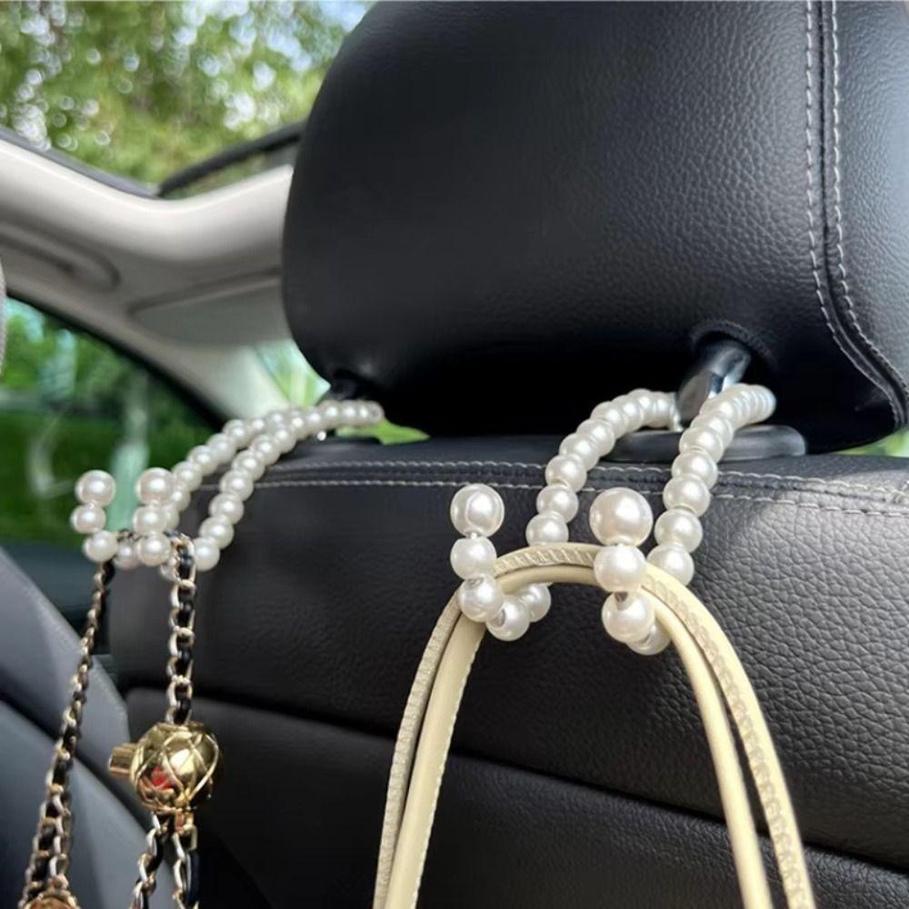 2Pcs Strong Storage Pearl Hanger Auto Hook Rear Bearing Car Seat Headrest Hooks  Clothes