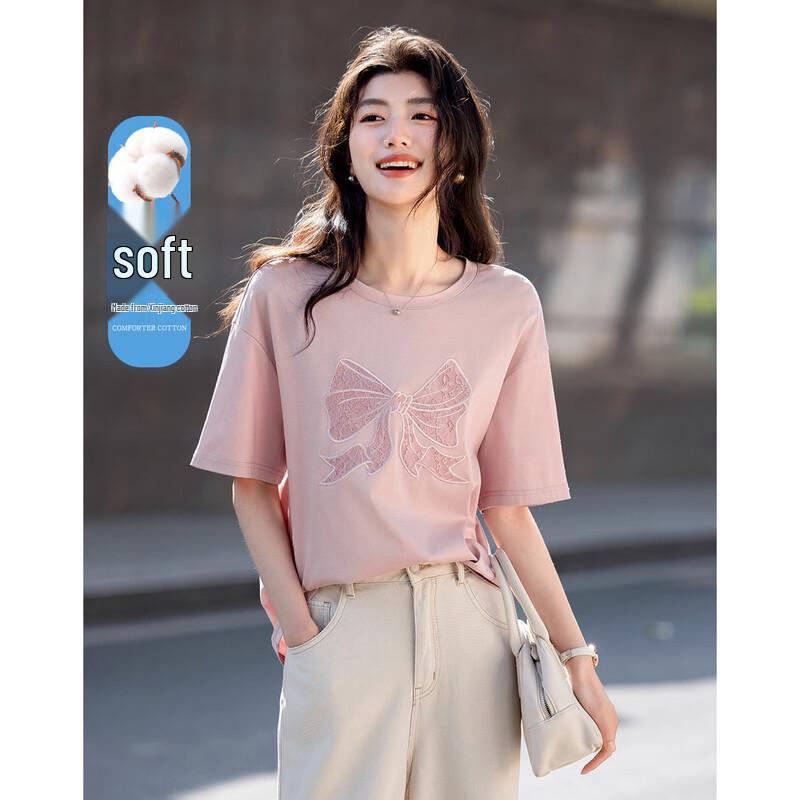 Demana Women s Embroidered Bow Short Sleeve T-Shirt L