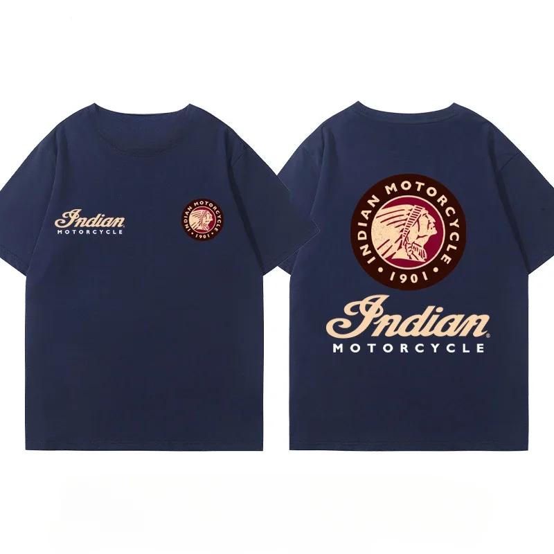 Indian Motorcycle Heavy Locomotive Cruise Bike Riding Suit Club Print Summer Cotton Casual Motorcycle Men's and Women's T-Shirt