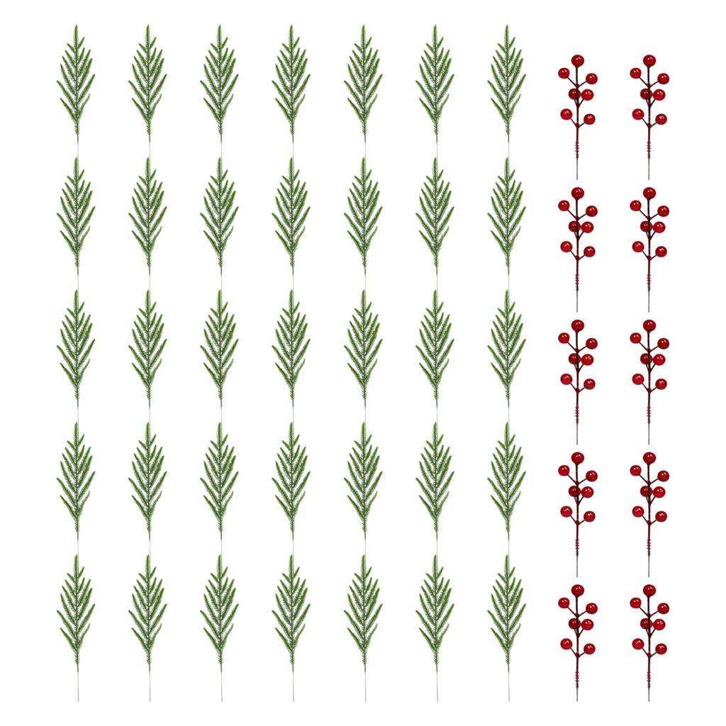 Norfolk Branches Red Berry Stems Artificial Christmas Picks Fake Needles With Holly Berries For Xmas Tree Filler Decorations Festival Holiday