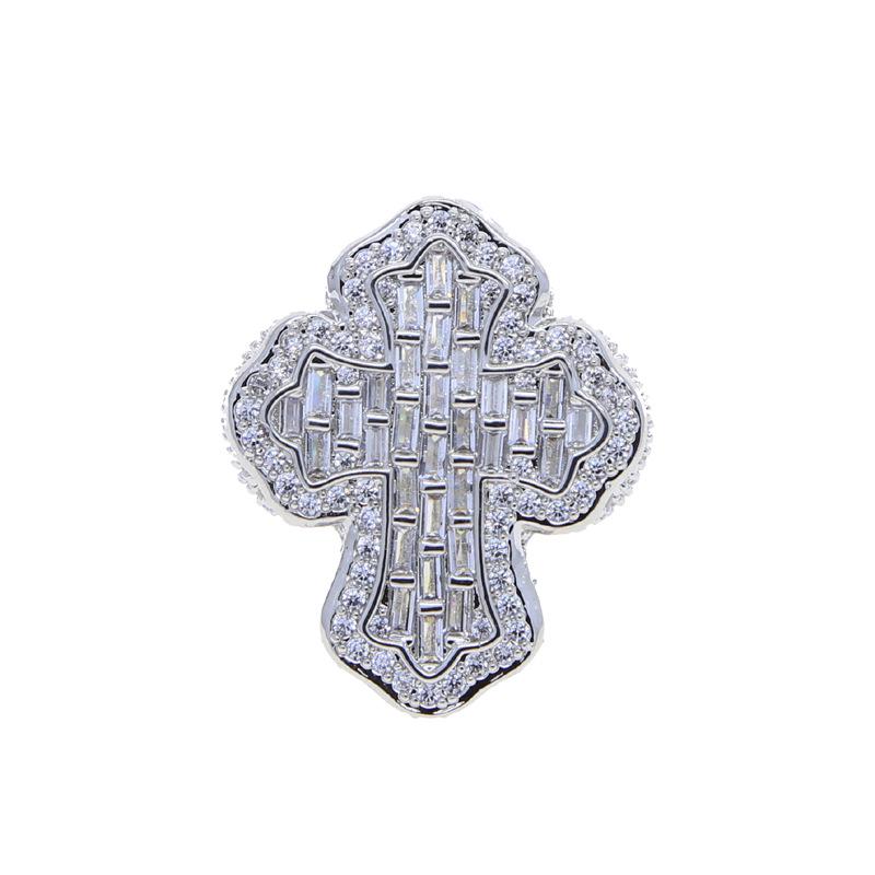 European & American Zircon Cross Men s Hip Hop Ring US Size 11 серебряный