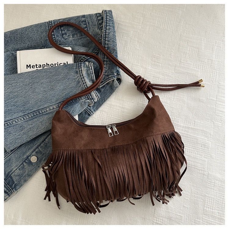 Fringe Bag, Vintage Matte Handbag, Large Capacity, New Design, Fashionable Commuter Crossbody Bag, Casual and Versatile Women's Handbag