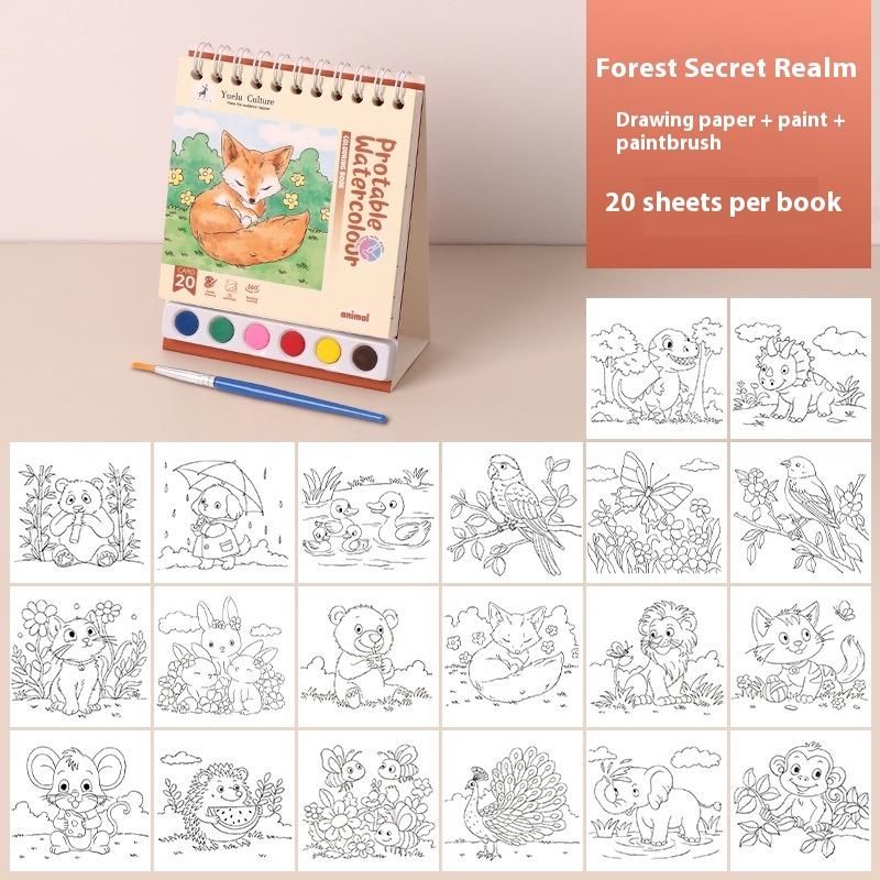 

1 Set Desktop Ornament Coil Vertical Watercolor Painting DIY Watercolor Graffiti Book With Built-in Paint Coloring Picture Book